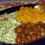 Indian Menu of Chana Masala Cabbage Sabzi Butternut Puree